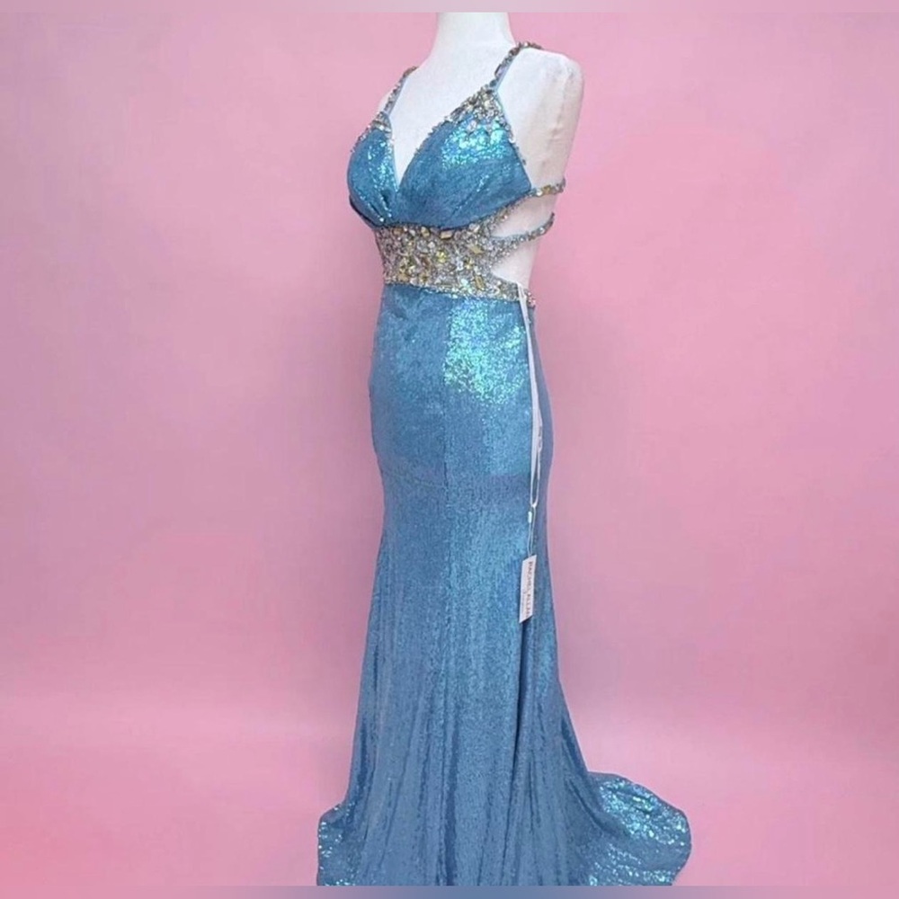 Rachel Allan Blue Sequin Gown - Picture 6 of 9